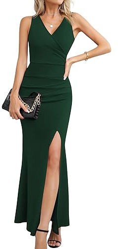 Laughido Vestido Largo de cóctel para Mujer, Vestido de Fiesta, Vestido de Verano, Festivo, Elegante, Bodycon Largo, Verde Oscuro, XXL