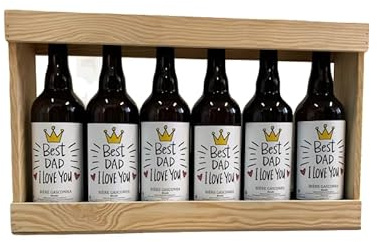 Lot bieres Gasconha + Caisse bois - Etiquette bouteille personnalisable avec Texte, Prénom, Logo… [ Biere cadeau original ] (Blonde, 6x75 CL)