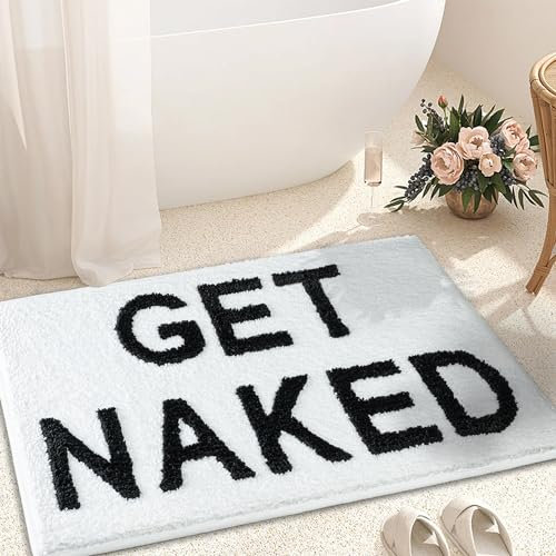 KOEXM Get Naked Badematte, Badezimmerteppich, 40,6 x 61 cm, rutschfest, waschbar, schwarz-weiß, Teppich für Wohnung, kleine Badematten für Badezimmer, Boden, Badewanne, saugfähig, Duschvorleger für