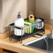 PKBD Kitchen Sink Caddy, Rustproof 304 Sponge Holder with Removable Drain Tray&Partitions, Dishcloth&Brush Drainer Rack, Kitchen Storage Organiser for Sink Tidy, Black