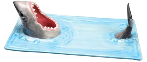 ARSBORUI Shark Sushi Teller Keramik Hai Sushi Teller Japanisches Sushi Geschirr Hungriger Hai Design Sushi Teller Kreativ Sushi Platte Rechteckig Käsebrett Esstisch Küche Dekoration