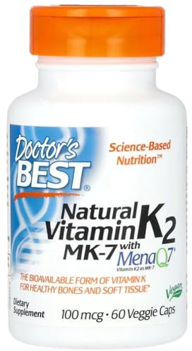 Doctor's Best - Vitamine K2 MK7 avec MenaQ7 | Support naturel pour la santé osseuse et la coagulation sanguine - 60 gélules végétariennes