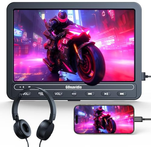 GOnavidio 10,1 tragbarer Auto DVD Player für Kinder mit HDMI-Eingang, USB-/TF-Kartenunterstützung, AV-EIN-/Ausgang, Regionsfrei, Last-Memory-Funktion