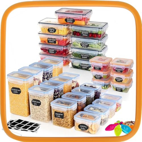 Ordeluxe 31 Recipientes Herméticos para Cocina, Perfectos para Almacenar Alimentos, Incluidos Espaguetis de 25 cm