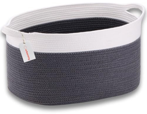 Urbanony Extra Large Cotton Rope Storage Basket (Charcoal/White) – Woven Laundry, Blanket & Toy Organiser, Washing Basket for Laundry, Nursery & Home (55x38x30 cm, 65L)