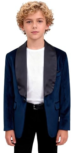 SIRRI Blazer de Terciopelo para niño, Chaqueta de Esmoquin Kingsman, Solapa de satén Negro Tamaño 12 Años