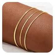VIROMY 3 Paar Gold Armbänder Set für damen 14 Karat Vergoldete Feine Schlangenkette Boxkette Bambuskette Geschichteten Schmuck für Frauen