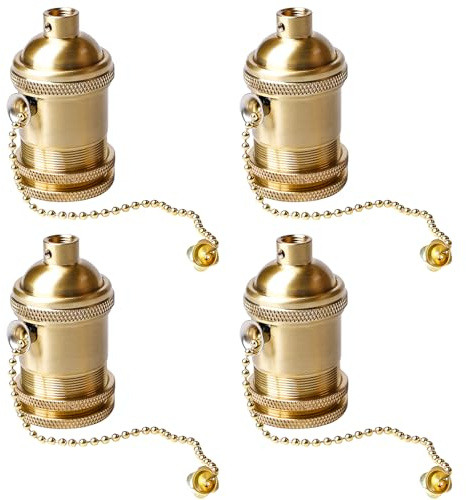 4 pezzi Portalampada vintage E27, supporto lampada con catena e interruttore a fune, supporto lampada in alluminio, base per lampadina da parete, da soffitto, da tavolo, lampada a sospensione Edison