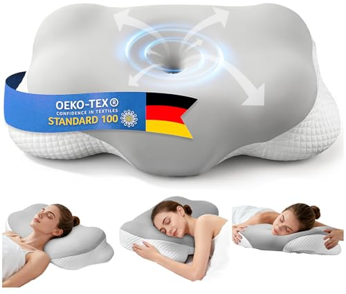 Ecliptron Cuscino memory foam, cuscino cervicale per dormire, cuscino per dormire sul fianco traspirante con fodera removibile, adatto per chi dorme di lato, sulla schiena e a pancia in giù (Grigio)