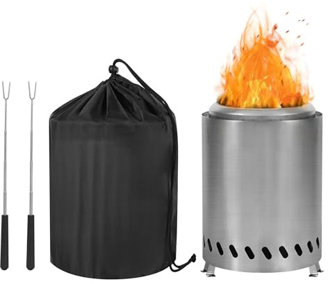 CAMPORG Rökfri eldskål 18 cm rostfritt stål – bordskamin utomhus för trädgård och balkong, minibrandkorg för BBQ med pellets eller trä, bärbar och kompakt, silver