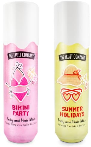The Fruit Company Hair & Body Mist Glitter 200 ml Pack 2 Unidades Bruma Corporal y Capilar Vegana Refrescante con Brillo y Aromas Tropicales (BIKINI SUMMER)