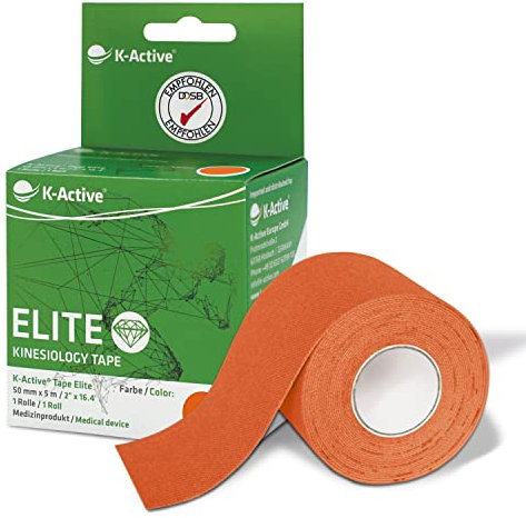 K-Active Tape Elite | Kinesiologie Tape | Sanftes Tape mit starkem Halt | extra hautfreundlicher Kleber | tape kinesio wasserfest & elastisch (Orange)