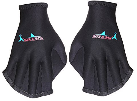 WINOMO Schwimmhandschuhe Schwimmhäute Aquatic Paddel Tauchen Hand Web 1 Paar (Schwarz)