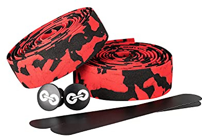 URBAN ZWEIRAD Resistente Nastro per Il Manubrio della Bici - Camo Nero Rosso - Inclusi Tappi di Chiusura e Strisce adesive - Super Antiscivolo e Facile da Applicare - 200cm x 3cm (Camo Nero Rosso)