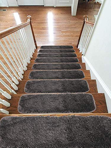 New Luxury Microfiber Soft Carpet Stair Treads Non-Slip Machine Washable Mats/Rugs, 20x55cm (Dark Grey, 13)