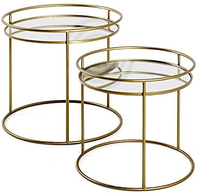 HAKU Möbel Beistelltisch 2er Set Gold, Metall, Spiegel - Maße: H 40/48 cm x Ø 44/52 cm, Style: Art Deco