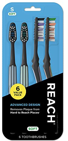Reach Advanced Design Soft Bristle Toothbrush with Toothbrush Caps, 6 Count