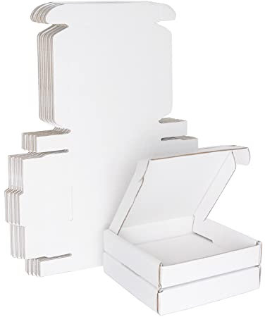 Klein Versandkartons, 100x100x20mm Mini Großbriefkartons für Postversand, Versandtaschen Warensendung, Weiß Verpackungskartons für Geschäft, Aufbewahrung oder Geschenkbox, aus Wellpappe(10 Stück)
