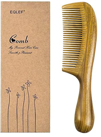 EQLEF Peine madera Peine de Sándalo, peine de madera antiestático con mango redondeado para cabello rizado o liso