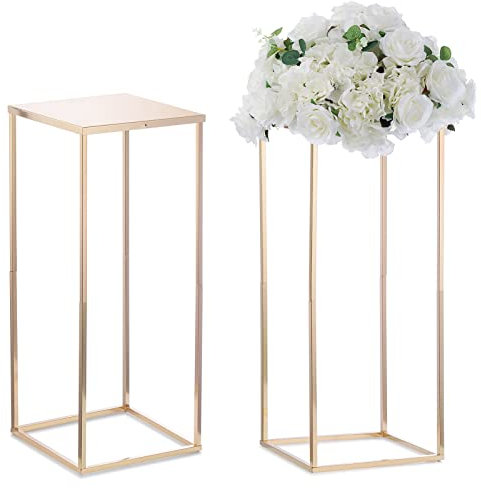 Nuptio Gold Vase für Hochzeitsdekorationen 2 Stück 60cm Hoch Blumenständer Metallbodenvasen Geometrisch Mittelstück Steht Rechteckig Präsentationsständer für Hochzeiten Party Dekorationen