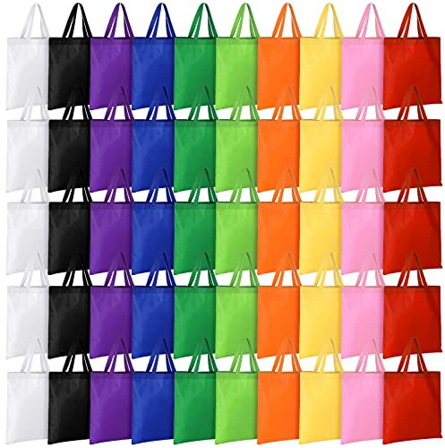 Woanger 100 Pcs Bulk Tote Bags 15'' x 16'' Reusable Fabric Shopping Canvas Bags Cloth Totes with Handles (Multicolor)