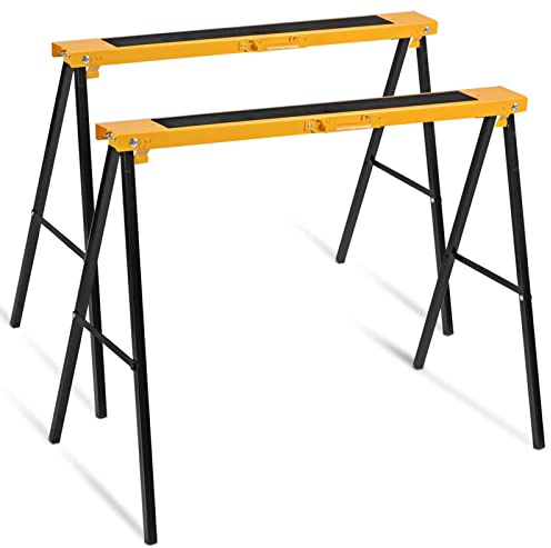 IRONMAX Saw Horses 2 Pack Folding, Heavy Duty Sawhorse w/ Non-slip Work Table Surface & 2x4 Fast Open Legs, Portable Sawhorses Bench Twin Pack for Woodworking