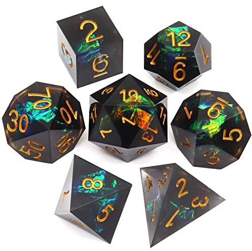 Haxtec DND Würfel Set Schwarz Sharp Edge Harz Würfel mit Würfel Fall Iridence D&D Würfel für RPG Dungeons und Drachen DND Geschenk-Black Galaxy