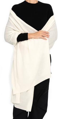 ENETIX Women's Cashmere Wool Oversized Shawl Wrap, Solid Color Pashmina Ultra Soft Stole Scarf for Women with Gift Box (White)