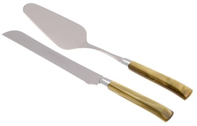 Rivadossi Sandro 7702D06 Set di Pala e Coltello per Torta, 2 Pezzi-Giada-100% Made in Italy, Artigianalità e Design, Acciaio Inox 18/10, Verde Oliva