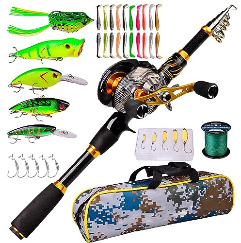 Canna da pesca combinata – Set di canna da pesca telescopica leggera con mulinello – Forniture per la pesca all'aperto e attrezzatura per acqua salata, acqua e principianti Exbert