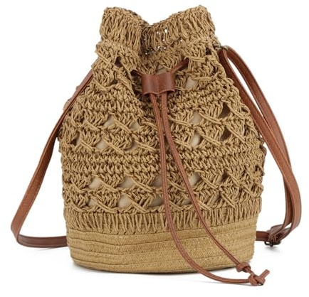 Syrads Tessuto Pochette Borsa Di Paglia Per Le Ragazze Estate Spiaggia Crossbody Borse,Marrone chiaro
