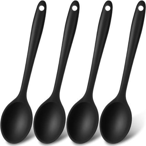 tiokin 4 cucchiai in silicone antiaderente, cucchiai da cucina in silicone, per la cucina, la cottura, la cottura, la miscelazione degli strumenti(nero)