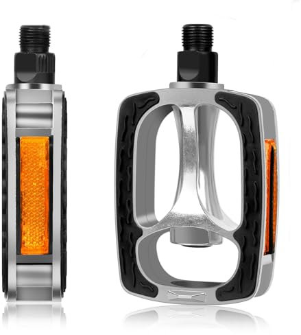 Fahrradpedale,Aluminiumlegierung Fahrrad Pedale Set,Fahrradpedale mit reflektierenden Streifen,Mountain Fahrräder Pedale,für E-Bike, Trekking Bike, City Bike, Silber/Schwarz