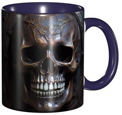 Navy Blue Classic Mugs ceramic mug Suitable for cappuccino, latte, cereal, yogurt, milk, hot or cold drinks Micro-wave oven copper-colored skull Pattern
