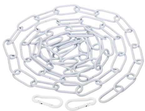 PATIKIL 1pcs 1.82m Cadena de Eslabón, Cadena de Hierro de Colgante de Iluminación con 2 Conectores de Bloqueo de Tornillo de Resorte para Canastilla de Plantas Lámparas Colgantes Blanco