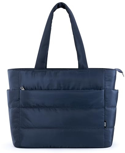 KALIDI Bolsa de mano acolchada, bolsa de mensajero acolchada para laptop, hombro grande, antisalpicaduras, cremallera, casual, trabajo, gimnasio, mujer, Azul oscuro, X-Large