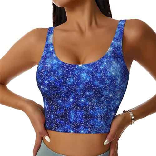 Novastar Sujetadores deportivos para mujer de alto soporte – Blurred Star Snow Christmas Running Crop Workout Tank Top para mujer, Negro, X-Large