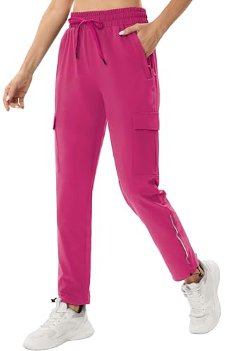 ANGEL CITIZ Women's Cargo Joggers Lightweight Walking Trousers Qucik Dry Hiking Pants with 5 Pockets Work Trousers Outdoor UPF 50+ Pink