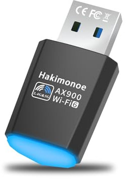 Hakimonoe WiFi USB Adapter for PC Desktop, Latest Wi-Fi 6 AX900 Dual Band 600Mbps on 5G/286Mbps on 2.4G Wireless Network Dongle for Windows 11 10 7 Laptop Computer, Plug n Play w/Built-in Driver