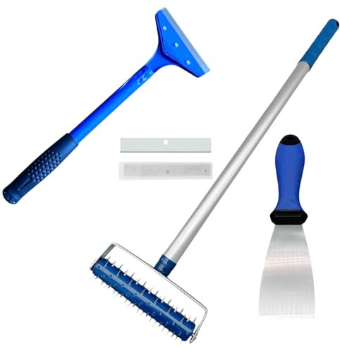 Profesius Tapeten Entferner Set - Tapetenperforierer mit ausziehbarem Teleskopstiel - Tapetenschaber und Spachtel zum Entfernen von Wandbelägen wie Tapeten