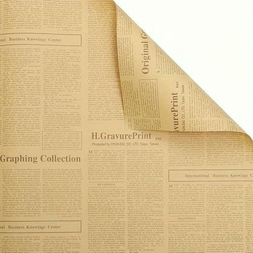 XDMING 10 Hojas por Paquete, Papel Kraft Estilo periódico inglés Antiguo, Papel Kraft marrón para Envolver Regalos.