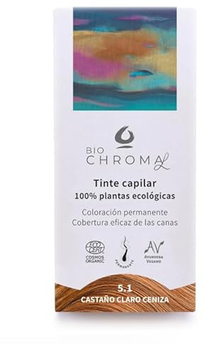 Tinte Vegetal Ecológico | Coloración Permanente para el pelo | 5.1 - Castaño Claro Ceniza | Sin Amoníaco, sólo plantas naturales. Tintes Chroma