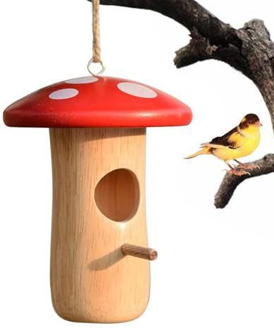 Casas de colibríes, casa de pájaros colgante, 5.1 x 3.9 x 3.94 pulgadas, refugio de madera para setas, cabaña de jardín al aire libre para patio, árbol, balcón, patio y decoración de patio