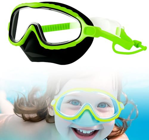 Generisch Taucherbrille Kinder, 2025 Neu Schwimmbrille Kinder mit Nasenabdeckung, Verstellbares Silikonband Schnorchelmaske 180°Panorama HD Anti Nebel Anti-Leck Swimming Goggles für 4-16 Jahre (Grün)