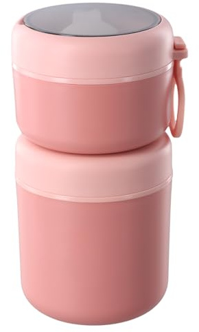 QINGZY Thermos per Alimenti Caldi, 530ml+290ml Contenitore Termico per Alimenti Caldi, Freddi, Doppio Strato, 304 Acciaio Inossidabile, Tazza da Cereali con Cucchiaio per Scuola, Ufficio (Rosa)