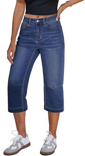 GRAPENT Dark Blue Jeans Capris Jeans for Women Womens Denim Capris Summer Mid Rise Straight Leg for Women Women's Capri Pants Women's Darkness Blue Size Medium US 8 to 10