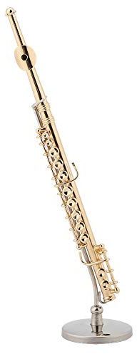 RASTKY Replica di Flauto in Miniatura Placcato in Oro con Supporto e in Legno - Ornamento Musicale Decorativo - Regalo PerfettoAmanti e Collezionisti di Musica
