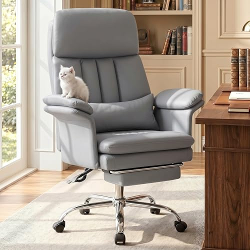 Hellove Heavy Duty Executive Office Chair 400LBS, Big and Tall Ergonomic Desk Chair with Adjustable Lumbar Support, 135° Recline with Footrest, Swivel Computer Chair with Wheels for HomeOffice Grey