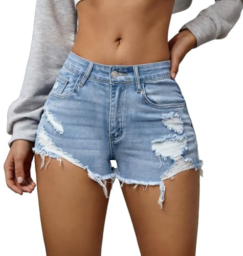 DOINEUFL Denim Shorts for Women UK, High Rise Denim Shorts Ripped Ladies Denim Shorts Casual Frayed Hem Hot Pants