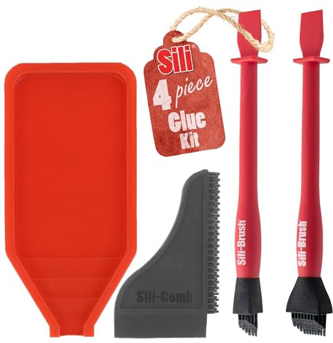 Sili The Complete Silicone Glue Kit - Wood Glue Up - Kit 4 pièces - Lot de 2 brosses en silicone, 1 plateau, 1 peigne - Pour le travail du bois, les arts, l'artisanat et l'école blanche - Modèle 4020